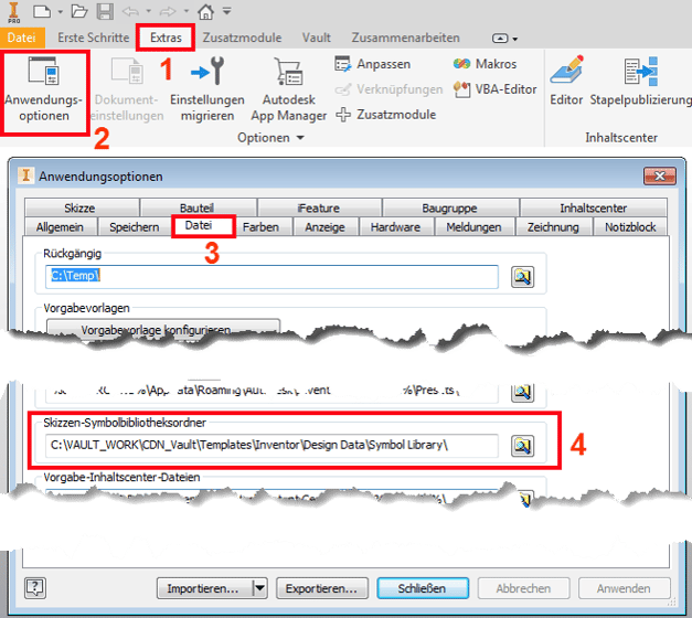 Tipps und Tricks für Autodesk Inventor: Symbolbibliothek: Ablageort in den Anwendungsoptionen