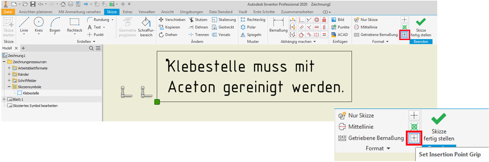 Symbole im Inventor erstellen: Einfügepunkt setzen