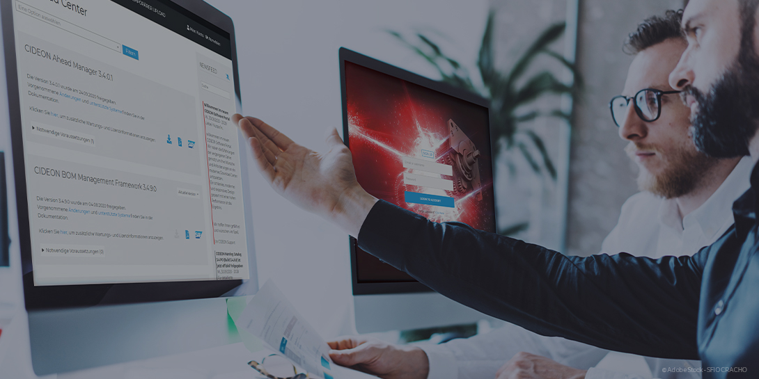 Anwender nutzen das CIDEON Software Portal im Büro vor dem Bildschirm.